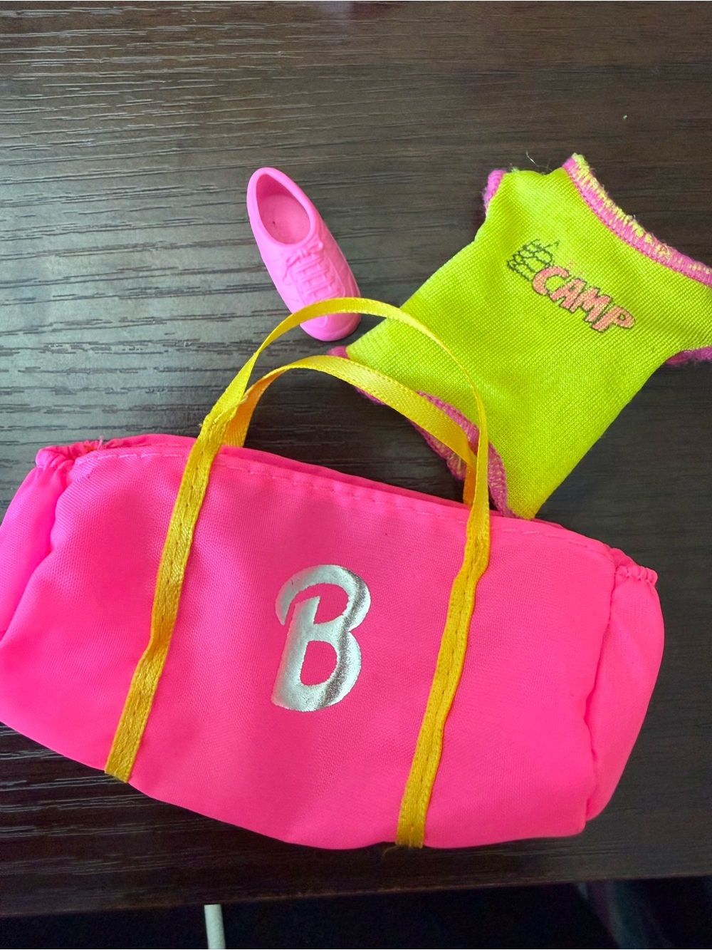 Vintage Barbie Accessories Lot. Gym bag, shoe, camp shirt
